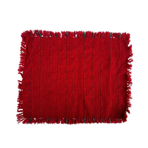 Set Of 4 Handmade Woven Red Placemats & Napkins Fringe Edges & Green Accent - Picture 11 of 16